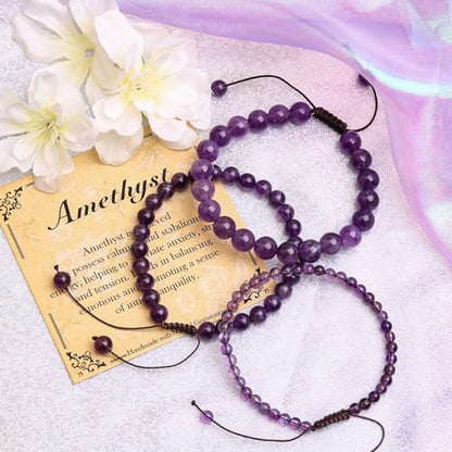 BONNY BOXX Braided Genuine Bracelet, Elegant Handcrafted Natural Gemstone Crystal Bracelet Healing Power Energy Inspirational Gifts with Card for Unisex - color: Amethyst, size: 6MM