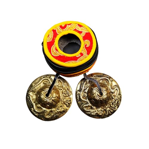 Tibetan Tingsha Bell Set - Tibetan Cymbals - for Sound Healing, Yoga, Meditation, and Mindfulness,Handmade in Nepal,Made of Brass,Dragon Pattern,6.5cm/2.6 inch - color: 1-Brass-Dragon-6.5cm