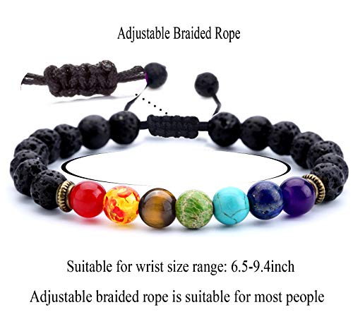 Men Women 8mm Lava Rock Beads Chakra Bracelet Braided Rope Natural Stone Yoga Bracelet Bangle - color: 2 Pcs Set-21004