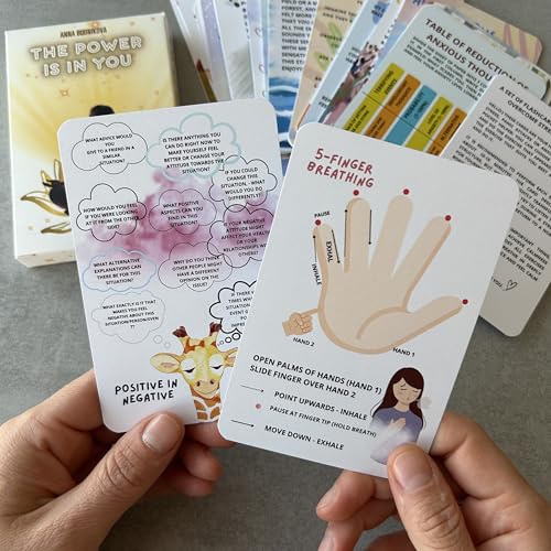 Panic Attack & Anxiety Relief Cards – 'The Power is in You' 46 - Card Deck with Grounding Exercises, Breathing Techniques & Stress Management Practices (English)