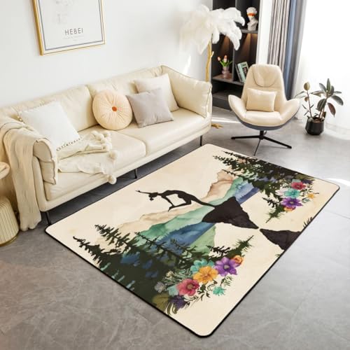 Castle Fairy Yoga Mat Rug for Living Room Bedroom,Botanical Flowers Natural Landscape Soft Cozy Carpet Country Rustic Decor Floor Mat Beige Room Decorative Rug,3x5 - color: Beige 1, size: 4'11" x 3'3" (Rectangular)