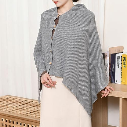Shawl Wraps Women Fashion Knitted Shawls and Wraps Cardigan Cape Crochet Winter Shoulder Top Sweater Shawl Scarf - color: A Grey