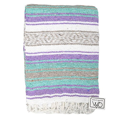 Open Road Goods Multi Color Mexican Falsa Blanket - Handwoven in Mexico - Great for The Beach, Picnics, Yoga, or a Throw! (Mint/Purple)