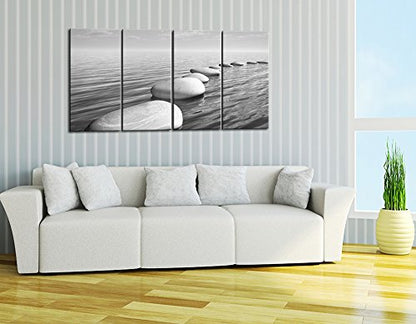 sechars - Zen Canvas Wall Art Peaceful Relaxing Grey Zen Stones Pictures Poster Wall Art for Living Room Bedroom Spa Yoga Room Wall Decoration Stretched on Wood Frame Ready to Hang