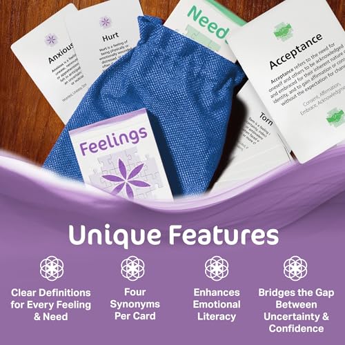 Definitions Edition – 112 Feelings and Needs Flash Cards for Emotional Literacy & Relational Harmony, User-Friendly Emotional Literacy Cards with Definitions & Four Synonyms - style: Definitions Edition