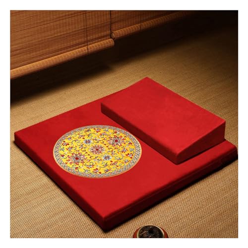 Square Meditation Cushion Mat Set with Washable Velvet Cover, Larger Thick Yoga Mat Bolster Floor Pillows Seating for Adults Upgraded Meditation Accessories red-70cm - color: Red, size: 70cm