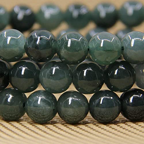 Angelstones Handmade Natural Healing Gemstone 8mm Round Beads Stretch Crystal Bracelet 7 Inch Unisex - color: Dark Green Jade