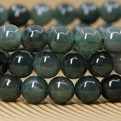 Angelstones Handmade Natural Healing Gemstone 8mm Round Beads Stretch Crystal Bracelet 7 Inch Unisex - color: Dark Green Jade