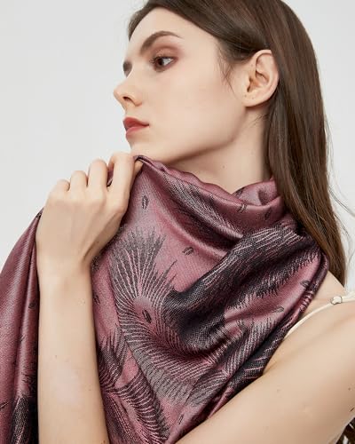 Pashmina Shawl Wrap with Ethnic Paisley Two Tone Jacquard Scarf for Women - color: Feather-powder Pink