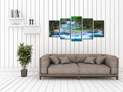 Wieco Art Peaceful Waterfall Canvas Prints Wall Art Green Trees Pictures Paintings for Living Room Bedroom Home Decorations Modern 5 Piece Stretched and Framed Forest Landscape Giclee Artwork - size: 10x16inchx2pcs,10x20inchx2pcs,10x24inchx1pc