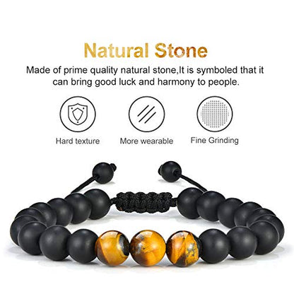 M MOOHAM Fathers Day Gift Mens Bracelet - Beaded Natural Stone 8mm Tiger Eye Matte Agate Lava Rock Bracelets for Men Teen Boys Grandpa Dad Birthday Gifts Jewelry - style: Black Matte Agate Tiger Eye Bracelet