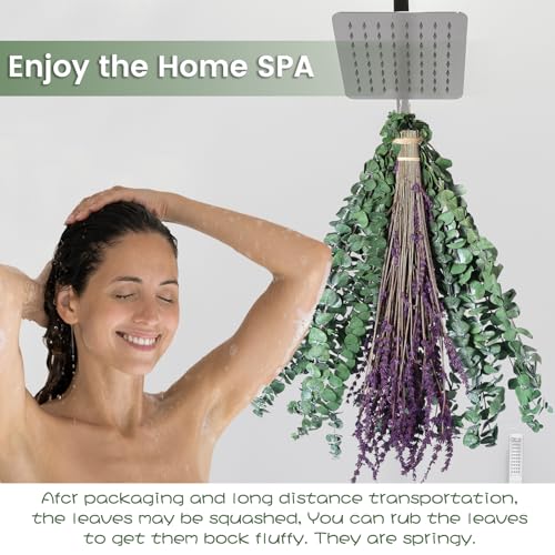 Real Eucalyptus for Shower Hanging Dried Eucalyptus Stems for Shower with Natural Real Live Lavender Bundle 17'' - size: Eucalyptus and Lavender Bundle