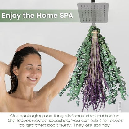 Real Eucalyptus for Shower Hanging Dried Eucalyptus Stems for Shower with Natural Real Live Lavender Bundle 17'' - size: Eucalyptus and Lavender Bundle