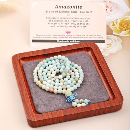 AD Beads 6mm 8mm 108 Prayer Mala Jasper Elastic Bracelet - Handmade Yoga Meditation Healing Power Energy Gifts for Unisex Adult. - color: Amazonite(True Self)