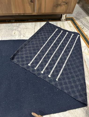 Generic Handcrafted Hand Woven Natural Organic Cotton Mat Blue Stylish Modern Carpet for Adults & Seniors Meditation Yoga Fitness and Prayer Use