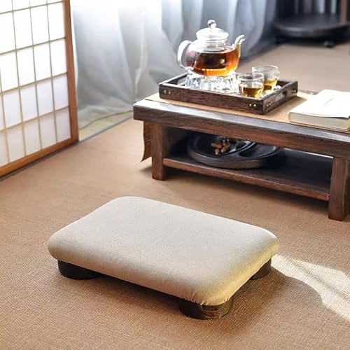 Japanese Tatami Low Stool,Multifunctional Wood Floor Chair with Padded Seat,Portable Meditation Stool Footstool for Living Room, Bedroom,Sitting On The Floor(18.8" W×13.7" D×3.1" H, Beige) - size: 18.8"W×13.7"D×3.1"H