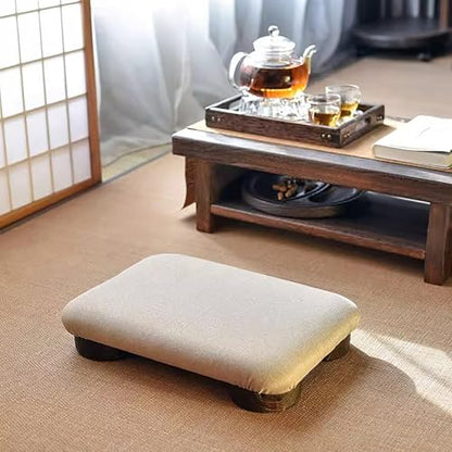 Japanese Tatami Low Stool,Multifunctional Wood Floor Chair with Padded Seat,Portable Meditation Stool Footstool for Living Room, Bedroom,Sitting On The Floor(15.7" W×10.6" D×3.1" H, Beige) - size: 15.7"W×10.6"D×3.1"H