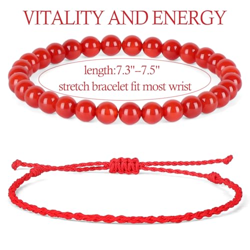QOGIR 2pcs Handmade Healing Bracelet, Natural Gem Stone Crystal Elastic Bracelet - color: Carnelian(Vitality and Energy), size: 6mm