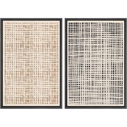 SIGNWIN Framed Canvas Print Wall Art Set Neutral Grid Illustrations Modern Art Rustic Colorful Ultra for Living Room, Bedroom, Office - 16"x24"x2 Black - color: A08-2512-b10, size: 16"x24"x2 Panels Black