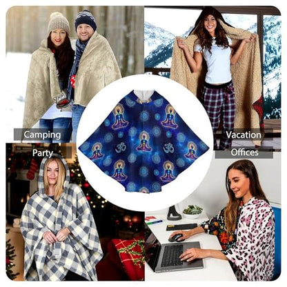 Soft Plush Shawl Throw Blanket Wearable Blanket Comfy Warm Wrap With Pockets