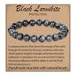 LPBeads Handmade Natural Gemstone Stretch Elastic Bracelet Healing Crystal Round Stone Beads Jewelry Gifts for Women Men - color: Black Larvikite, size: 8mm