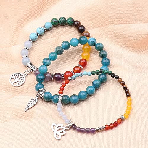 Tree of Life Yoga Healing Stone Bracelets,Multilayer Lotus Chakra Stone Reiki Bracelet Sets,Anxiety Crystal Natural Stone,for Women Stress Relief - style: Chakra+apatite