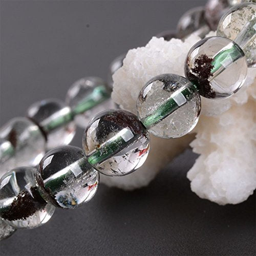 Justinstones Gem Semi Precious Gemstone 8mm Round Beads Stretch Bracelet 7 Inch Unisex - color: Clear Phantom Quartz