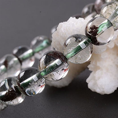 Justinstones Gem Semi Precious Gemstone 8mm Round Beads Stretch Bracelet 7 Inch Unisex - color: Clear Phantom Quartz