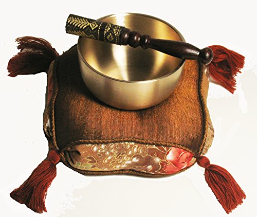 Meditation Accessory Japanese Rin Gong Singing Bowl Set 3.5" dia with Cushion & Brocade Striker - Brown Gold - color: 3.5" Brown Gold Brocade