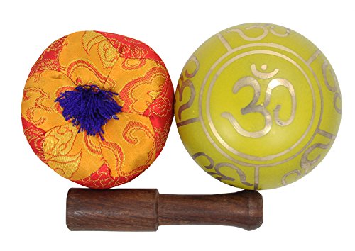 DharmaObjects Tibetan Relaxing Om Singing Bowl/Cushion/Mallet (Yellow) - color: Yellow, size: Small