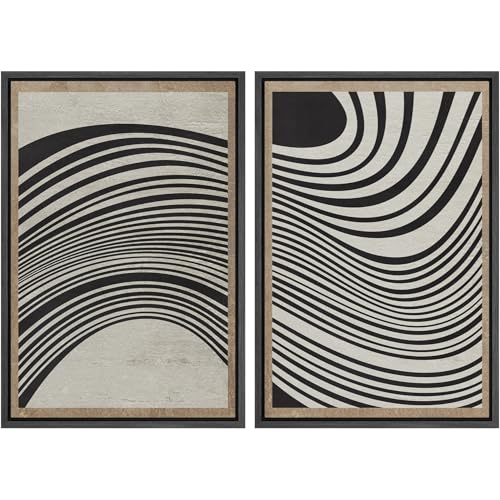 SIGNWIN Framed Canvas Print Wall Art Set Mid-Century Spiral Wave Collage Abstract Shapes Cozy Neutral Minimal Decorative Nordic Zen Bohemian for Living Room, Bedroom, Office - 16"x24"x2 Black - color: A016-2206-est53, size: 16"x24"x2 Panels Black