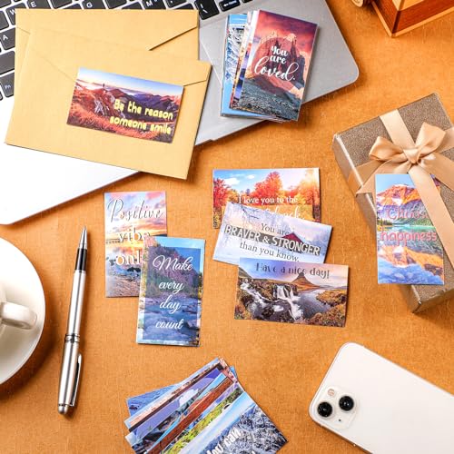 Jinei 300 Inspirational Affirmation Cards Bulk Daily Positive Motivational Gifts Cards Small Mini Encouragement Quotes for Women Coworker Team(Scenery Style) - style: Scenery Style