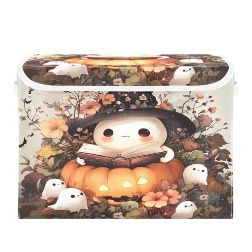 Ghost Wearing Witch Hat Storage Bins with Lids and Carrying Handle,Foldable Storage Boxes Organizer Containers Baskets Cube with Cover for Home Bedroom Closet Office - color: Ghost Wearing Witch Hat