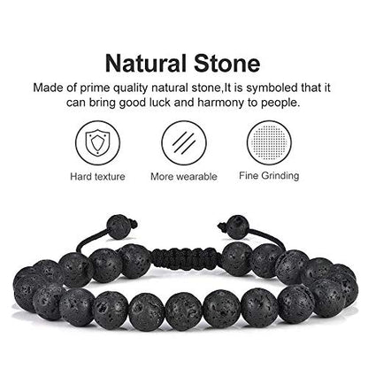 M MOOHAM Fathers Day Gift Mens Bracelet - Beaded Natural Stone 8mm Tiger Eye Matte Agate Lava Rock Bracelets for Men Teen Boys Grandpa Dad Birthday Gifts Jewelry - style: 3 Pcs Tiger Eye&Lava Rock