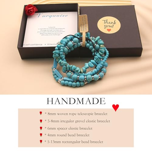 5Pcs Healing Crystal Bracelet for Women Men, Handmade Adjustable Gemstone Bracelets Beaded Reiki Energ Bracelet Set Jewelry Gifts for Women Men - color: Turquoise