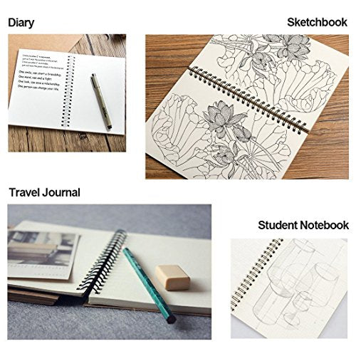 Soft Cover Spiral Notebook Journal 2-Pack, Blank Sketch Book Pad, Wirebound Memo Notepads Diary Notebook Planner with Unlined Paper, 100 Pages/ 50 Sheets, 7Inchx 4.75Inch (Brown and Black)