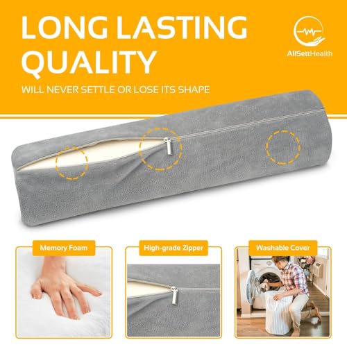 AllSett Health Firm Cervical Neck Roll Memory Foam Pillow, Bolster Pillow, Round Neck Support for Sleeping | Bolster for Bed, Legs, Back and Yoga - style: 17x4 Inch, Firm