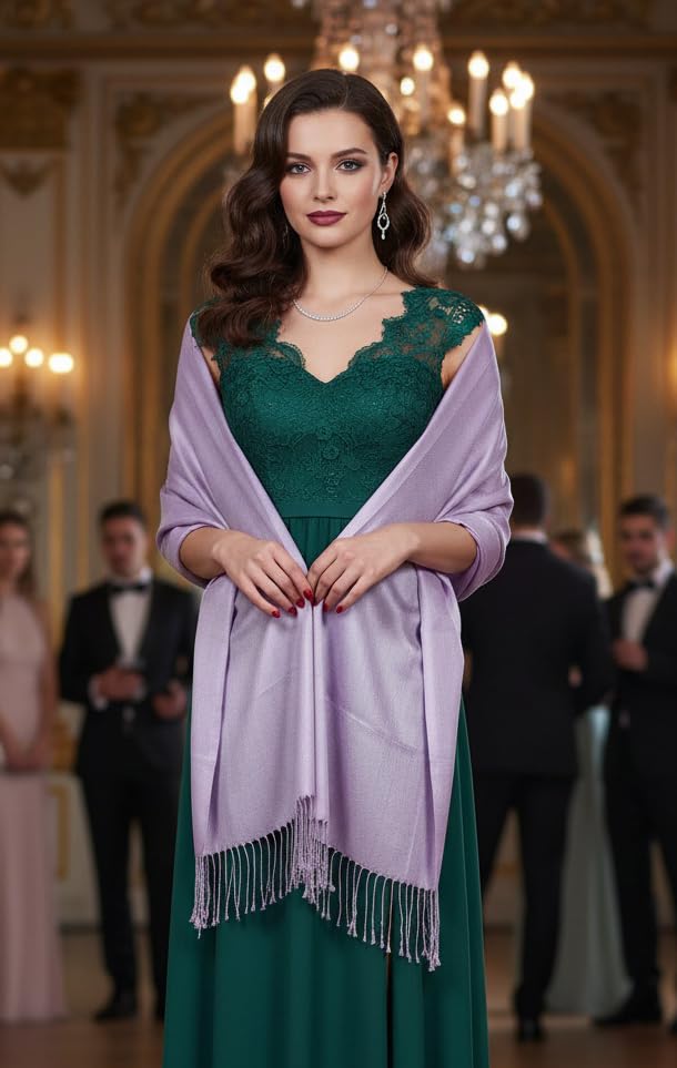 Pashmina Shawls Wraps for Women. Dress Cover Up Formal. Cashmere Feel Wrap for Evening Dress. - color: Lavender Purple