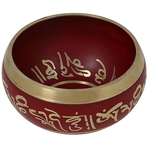 Purpledip Bell Metal Tibetan Buddhist Singing Bowl: Dhyana Musical Instrument Set For Meditation (10779) - style: Scripture design | 4 inches | Red