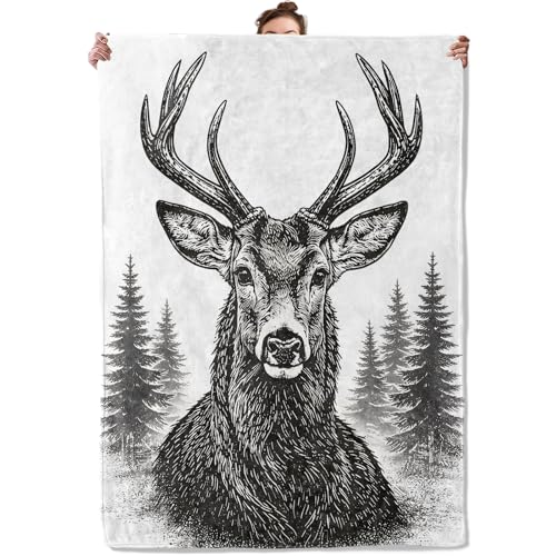 Rustic Deer Throw Blanket, Vintage Forest Wildlife with Pine Tree, Soft Flannel Fleece, 50x60 Inch, Couch Sofa Cabin Blankets for Hunters Animal Lovers, Cozy Cottage Home Decor Gifts - color: Deer, size: 60x50 INCH
