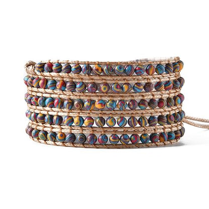 YGLINE Natural Stone Wrap Bracelet for Women Boho Bracelets Healing Crystal Beaded Bracelet Adjustable 3/5 Wraps Bracelet Handmade Birthday Gifts for Women - color: Malachite(5 wraps)