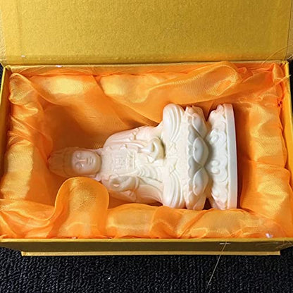Goddess of Mercy Guan yin Buddha Statue on Lotus|White Quanyin Sculpture for Home Office Decor|Female Buddha Statue Blessing