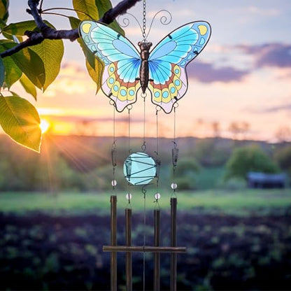 Taman Wind Chimes, 40" Butterfly Glass Wind Chime Colourful Wings Decorative Valentine's Day Gift Memorial Sympathy Gift Mom for Home, Outdoor, Yard, Patio,Garden Decor