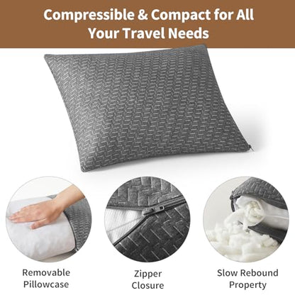 Small Shredded Memory Foam Pillow, Camping Pillow Travel Pillow - Compressible Medium Firm, Breathable Cover, Ideal Backpacking Hiking, Airplane and Car - color: Grey, size: S-16 X 12 Inch