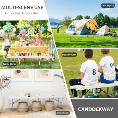 6ft Plastic Folding Bench with Carrying Handle & Lock, Portable Outdoor Bench in Garden Picnic Camping Dining Party Seat, Waterproof Bench for Soccer Activities, Firm and Durable (2Pack C) - size: 2Pack C