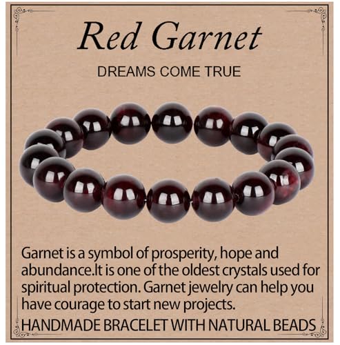 LPBeads Handmade Natural Gemstone Stretch Elastic Bracelet Healing Crystal Round Stone Beads Jewelry Gifts for Women Men - color: Garnet, size: 10mm