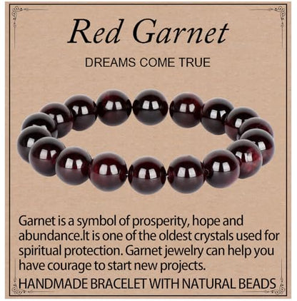 LPBeads Handmade Natural Gemstone Stretch Elastic Bracelet Healing Crystal Round Stone Beads Jewelry Gifts for Women Men - color: Garnet, size: 10mm