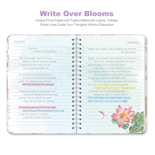 SIIXU Colorful Spiral Notebook - 160 A5 Hard Cover Pages, Floral Design with College Ruled Lines for Creative Journaling, Poetry Writing & Bullet Journaling - color: Green