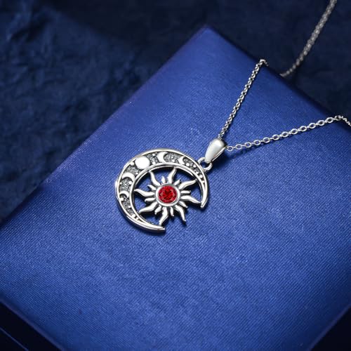 Sun and Moon Necklace 925 Sterling Silver Sun Moon Pendant Gemstone Jewelry Gifts for Women - style: January