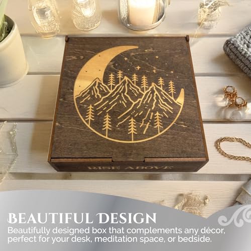Positive Affirmations Box | Mountain Themed Engraved Wood Box with 72 Positive Affirmation Heart Cutouts | Daily Motivational Gift for Women - style: Mountains & Affirmations